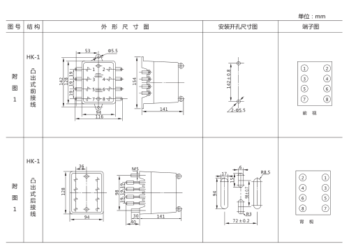 JT-1靜態(tài)同步檢查繼電器外形及開孔尺寸圖2