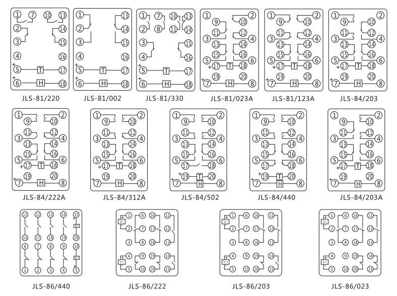 JLS-81/220靜態(tài)雙位置繼電器內(nèi)部及外引接線圖(正視圖)