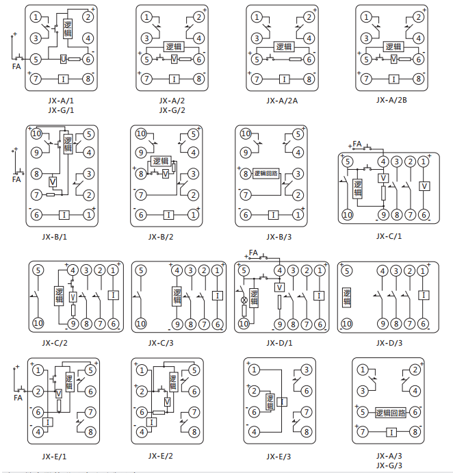 JX-C/3靜態(tài)信號繼電器內(nèi)部接線及外引接線圖（正視圖）