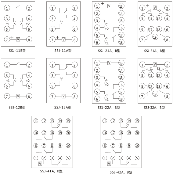 SSJ-12A靜態(tài)時(shí)間繼電器內(nèi)部接線及外引接線圖(正視圖)圖片