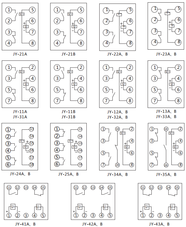 JY-13B靜態(tài)電壓繼電器內(nèi)部接線及外引接線圖