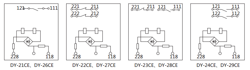 DY-21CE/C電壓繼電器內(nèi)部接線及外引接線圖