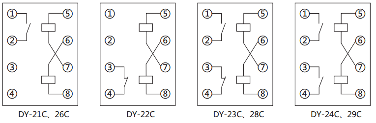 DY-25C/60C電壓繼電器內(nèi)部接線圖