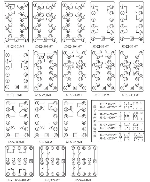 JZ-S-444MT跳位、合位、電源監(jiān)視中間繼電器內(nèi)部接線圖