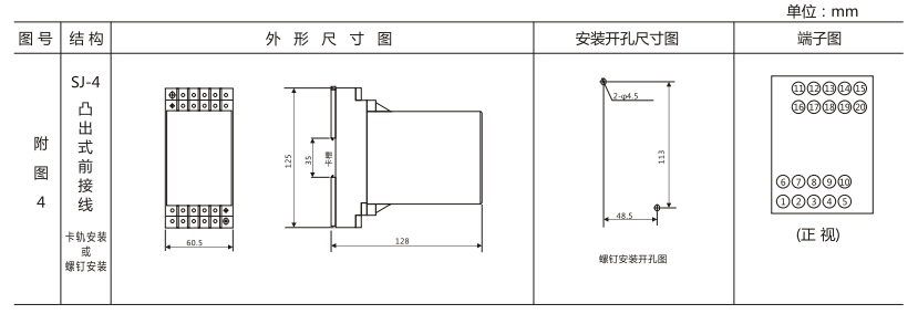 DZY（J)-420導(dǎo)軌式中間繼電器外形結(jié)構(gòu)及開(kāi)孔尺寸圖