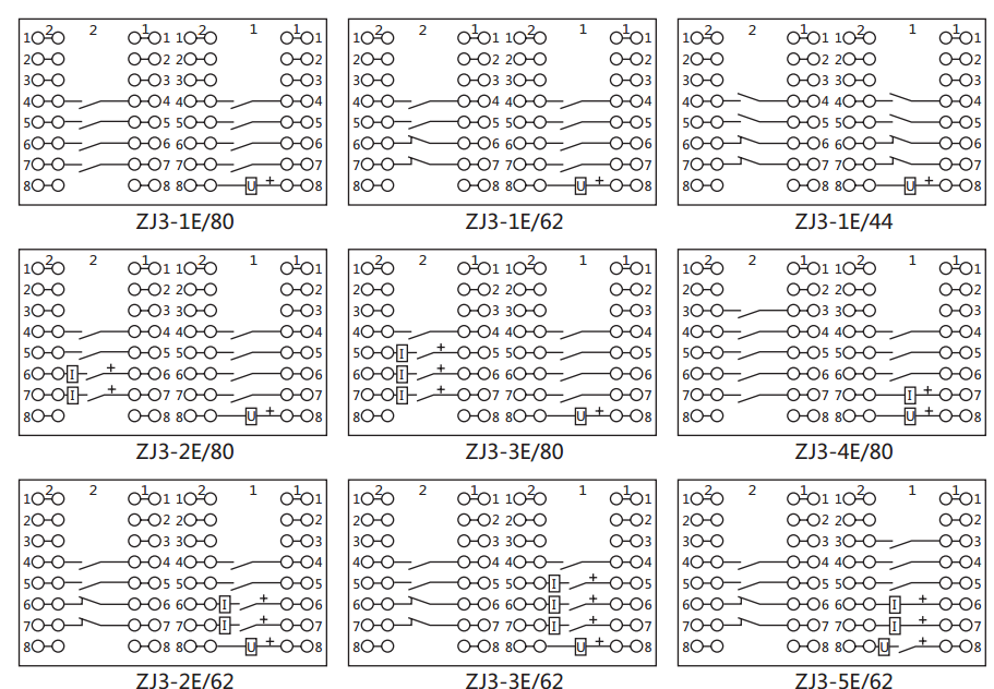 ZJ3-1E/62快速中間繼電器內(nèi)部接線圖及外引接線圖