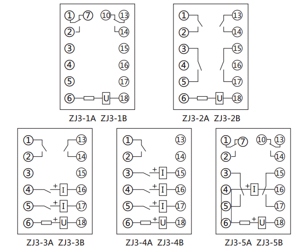 ZJ3-1A快速中間繼電器內(nèi)部接線圖及外引接線圖(正視圖)