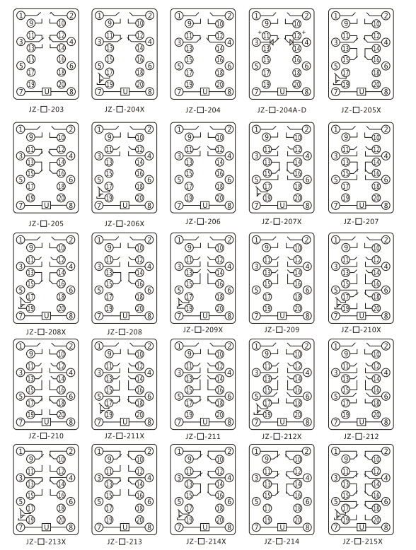 JZY（J)-17靜態(tài)中間繼電器內(nèi)部接線圖及外引接線圖