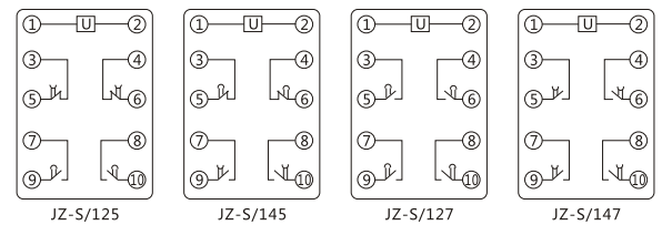 JZ-S/349B靜態(tài)可調(diào)延時中間繼電器內(nèi)部接線圖及外引接線圖