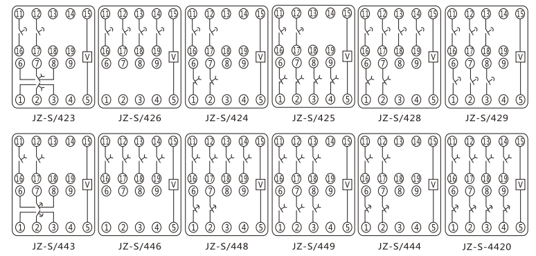 JZ-S/349B靜態(tài)可調(diào)延時中間繼電器內(nèi)部接線圖及外引接線圖