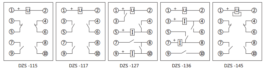 DZS-145延時(shí)中間繼電器內(nèi)部接線圖及外引接線圖