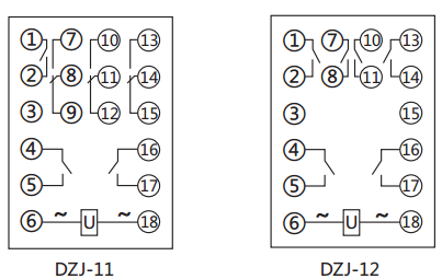 DZJ-11交流中間繼電器內(nèi)部接線圖及外引接線圖