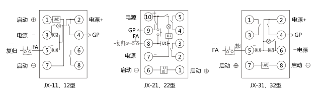 JX-12靜態(tài)信號(hào)繼電器內(nèi)部接線及外部引線圖