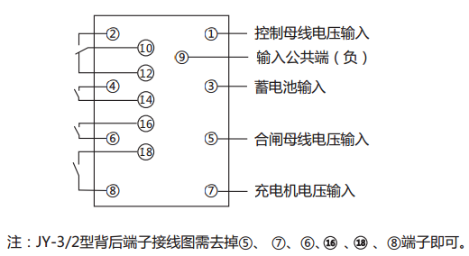 JY-3/1電壓監(jiān)視繼電器內(nèi)部接線及外引接線圖(背視圖)