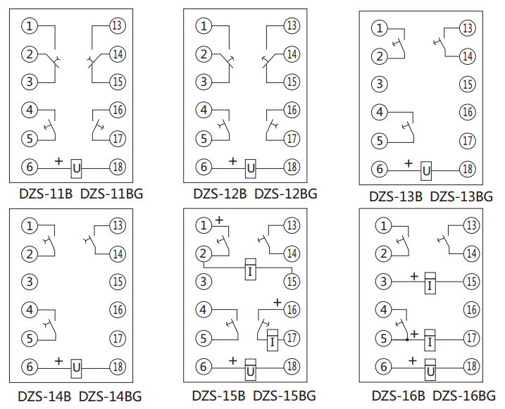 DZS-11BG延時(shí)中間繼電器內(nèi)部接線(xiàn)圖及外引接線(xiàn)圖