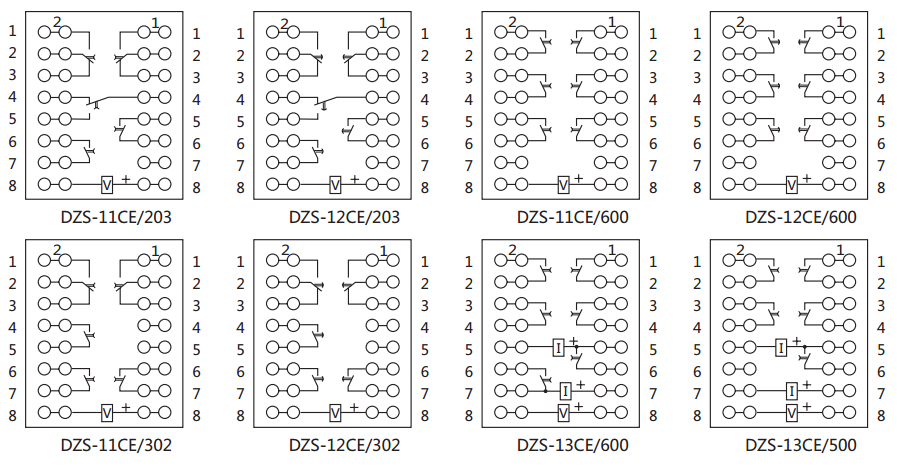 DZS-12CE/203延時中間繼電器內部接線圖及外引接線圖